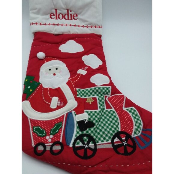 Pottery Barn Kids elodie Christmas Stocking Santa Train Holiday Xmas Quilted Red - Picture 3 of 11